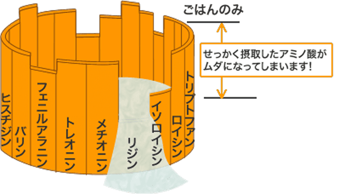 ごはんのみ せっかく摂取したアミノ酸がムダになってしまいます！